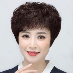 お母さんのかつらの女性の全頭のショートヘアのかつらのセットの中高年のファッションの自然な巻き毛のかつらの全髪の毛のタイプの全本当の髪