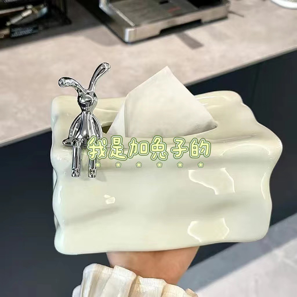北欧風陶磁ティッシュケース収納ケース軽贅沢高級銀色氷高顔値チーズチーズテーブルトップ置物
