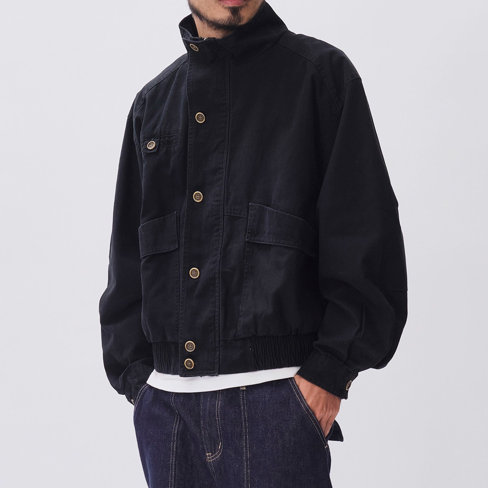 Giacca da lavoro retrò da uomo con colletto alto e design patchwork invecchiato, lavata e in stile Heavy Industry_voghion.com