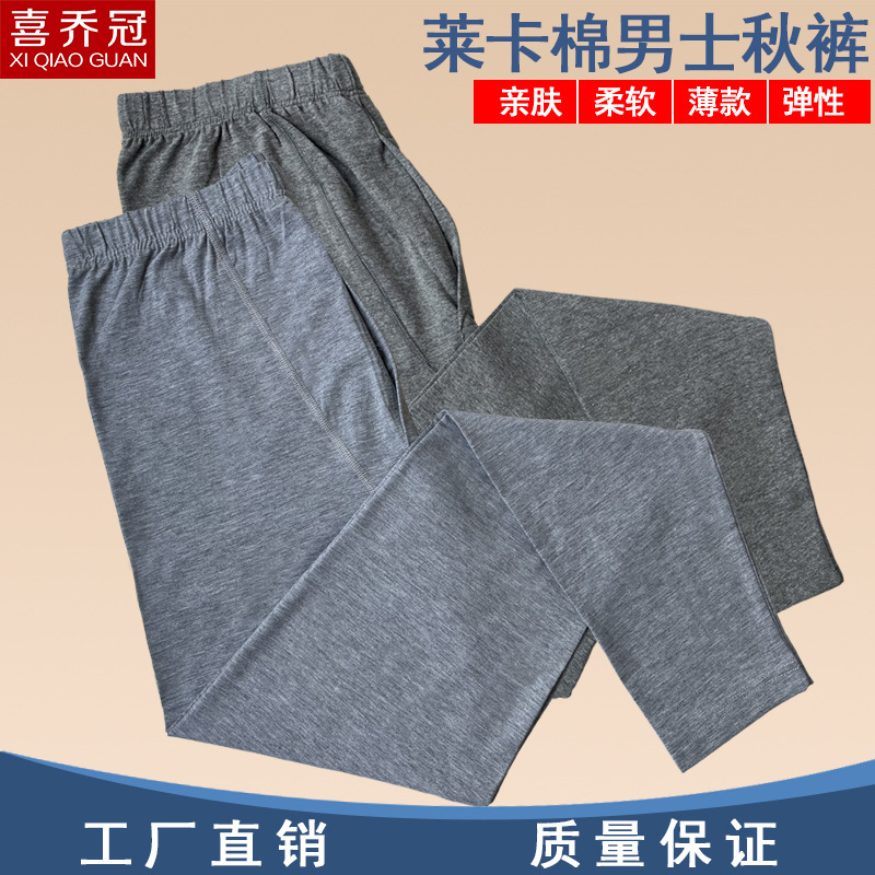 Autumn men's Lycra cotton leggings, thin, high-elastic, slim-fit, straight-leg, loose-fitting, cotton blend, underpants, base layer pants
