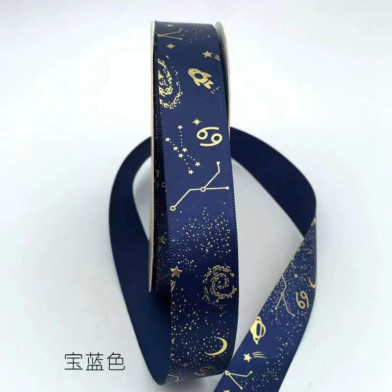 2,5 cm constelación Cinta de Oro bandeja hecho a mano flor caja de regalo embalaje poliéster cinturón estrella impresión cinta color