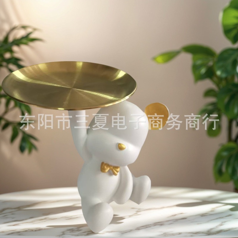 暴力的なクマのキャンディプレートフロントデスクレセプションバースナックフルーツプレートボックスライト高級トレイ装飾品リビングルームデスクトップ|undefined