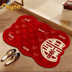 婚房布置紅色喜慶硅藻泥浴室地墊異形吸水速干腳墊家用防滑耐髒墊