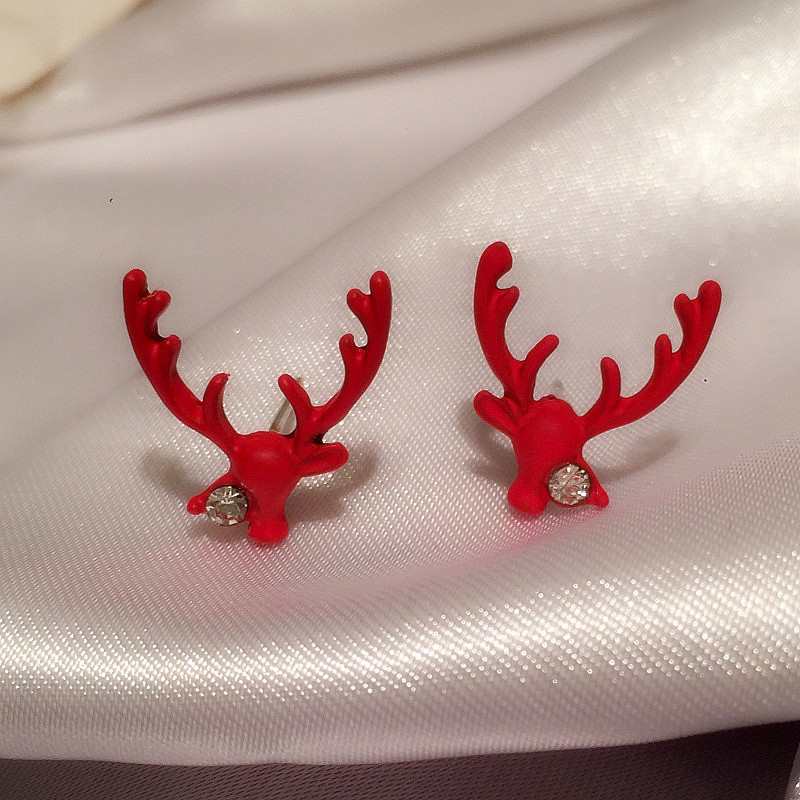 圣诞新款网红鹿角耳钉女s925银针小麋鹿耳环简约气质百搭耳饰