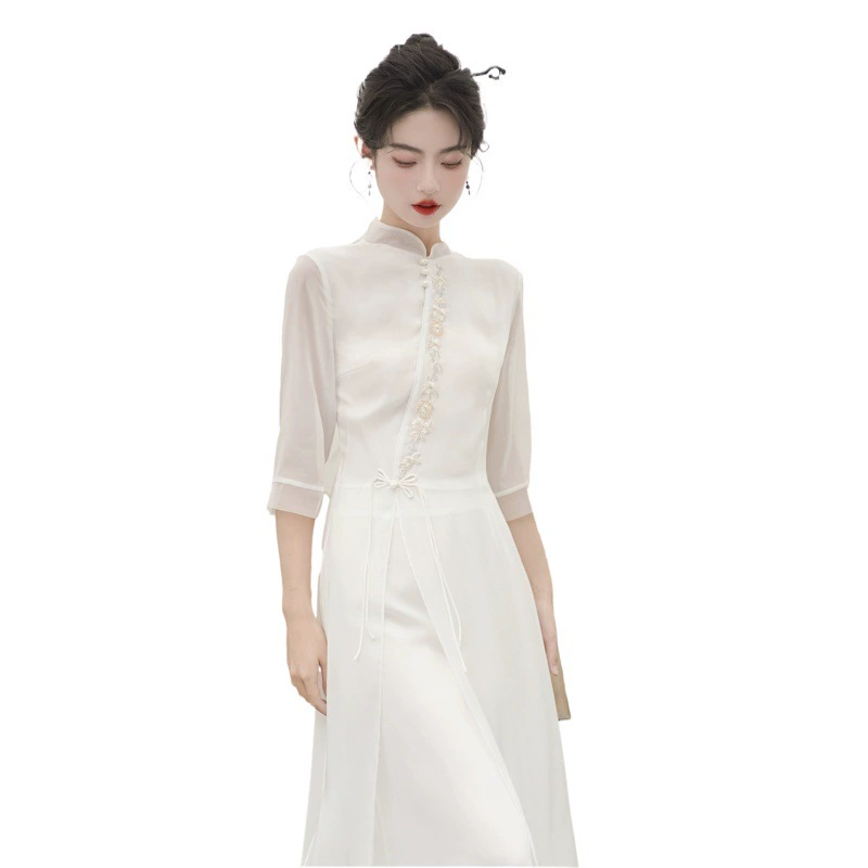 Реальный выстрел в наличии # Новая Женская одежда в китайском стиле Костюм в национальном стиле улучшенное платье Чонсам костюм для молодых девушек чайная одежда