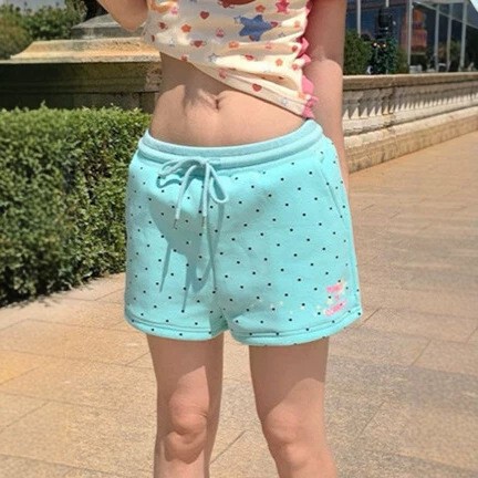 American-Style Polka Dot Sports Shorts for Women, Summer Loose Fit with Letter Print, Casual Wide-Leg Outerwear, Three-Quarter Straight Hot Pants American-Style Polka Dot Sports Shorts for Women, Summer Loose Fit with Letter Print, Casual Wide-Leg Outerwear, Three-Quarter Straight Hot Pants