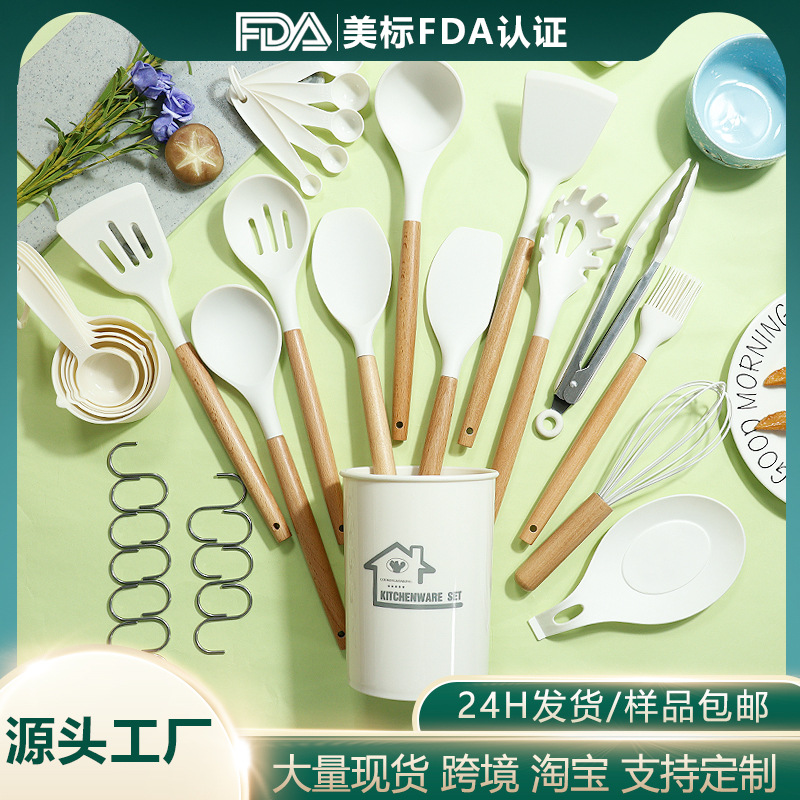 Cuchara de sopa de espátula de silicona transfronteriza Juego de 33 piezas sartén antiadherente resistente a altas temperaturas Espátula de silicona Juego de utensilios de cocina de silicona en stock al por mayor