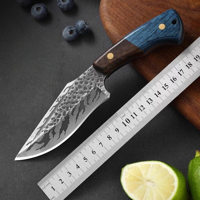 阳江厂家烈火锋利高硬度锤纹锻打野外露营烧烤吃肉刀战术随身直刀