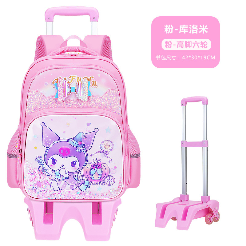 Mochila Escolar con Rodillos para Niñas Grado 1-3-6 de Tela Oxford Impermeable para Escuela Primaria