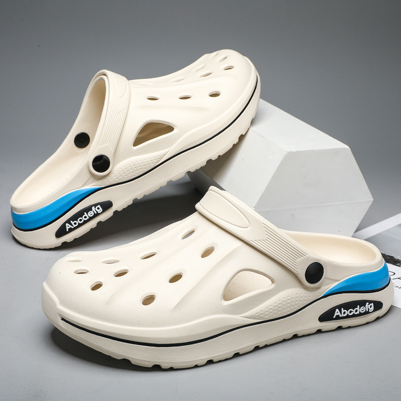 2025 verano zapatos con agujeros de gran tamaño para hombres sandalias casuales antideslizantes de suela suave para uso exterior, conducción resistente al desgaste, pantuflas Baotou en la playa