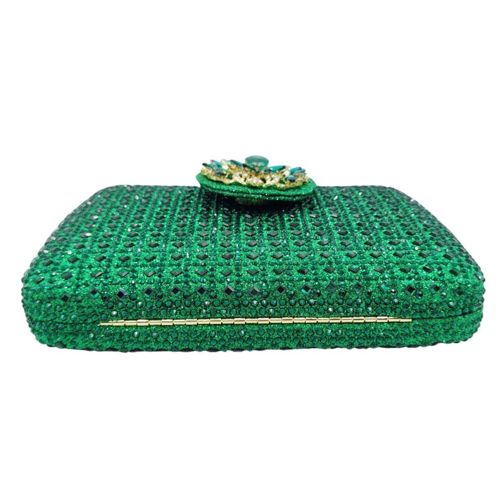 Túi clutch nữ đính đá pha lê dự tiệc sang trọng 19×13.5×4 cm — sâm panh