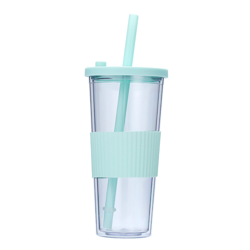 Vaso de Plástico con Pajita, Plástico AS, Doble Capa, Ecológico