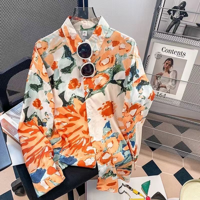 [Shirt Collection] Retro Hong Kong Style Casual Printed Long Sleeve Shirt Women's Summer New Loose Casual Floral Shirt
