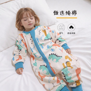 Superman Doudou Spring and Autumn Cartoon Double-layer Cotton Baby Leg Sleeping Bag Baby Kick-proof Children's Siamese Pajamas