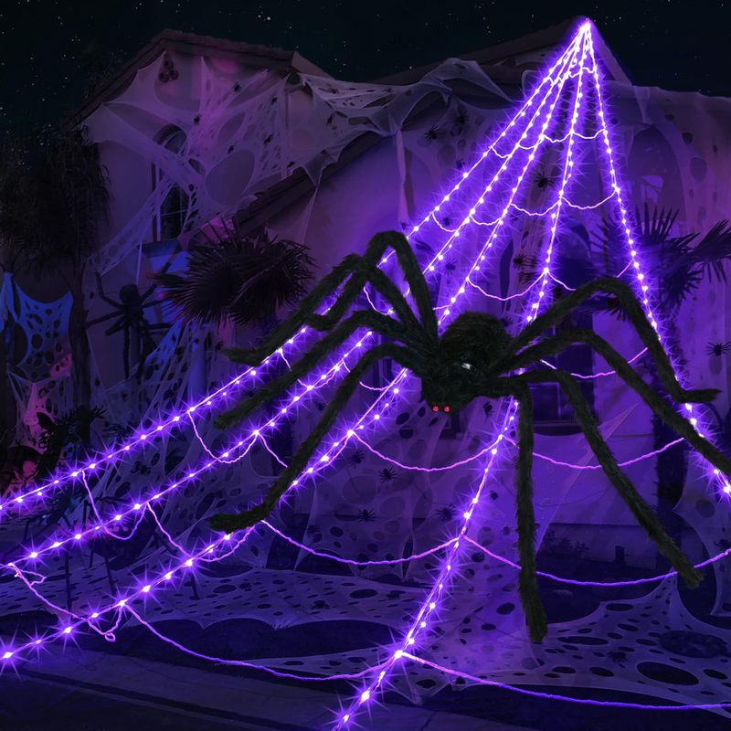 国境を越えたハロウィン発光クモ、ライト付き三角形ネットクモの巣、ぬいぐるみの大きなクモ、扇形のネットシミュレーションの大きなクモ|undefined