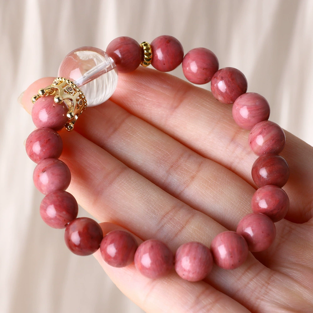 Оптовый производитель браслетов из родолита, браслет из розового хрусталя 8 мм, женский браслет с белым хрусталем, чистое и красивое благословение