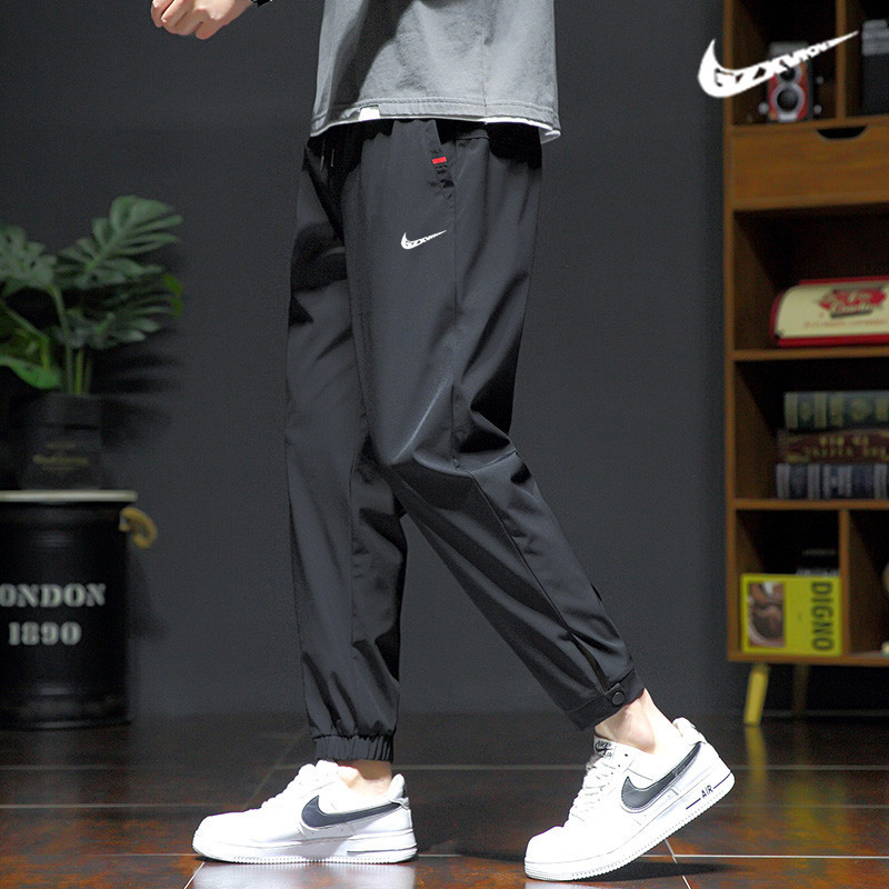 Trendy Breathable Fitness Ice Silk Pants for Men, Summer Thin Loose Fit Plus Size Casual Pants, Men's Cool Running Straight-Leg Long Pants
