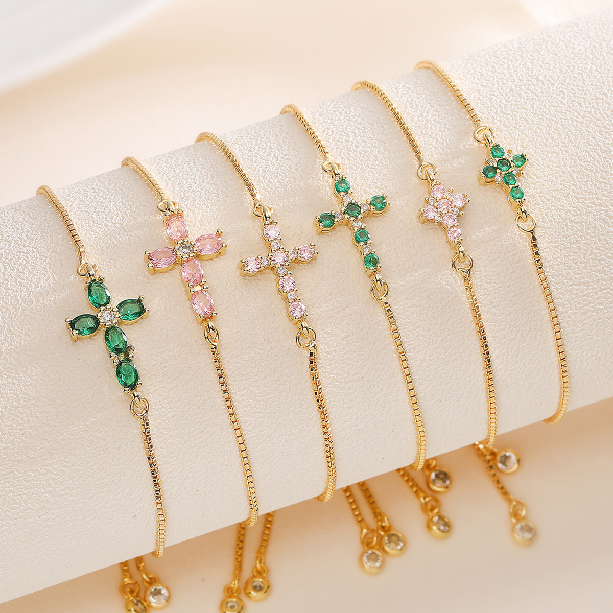 Australia Ancient Europe and America Hot-selling Mini Exquisite 18K Gold Plated Zircon Cross Bracelet Female Niche Personality All-match Bracelet
