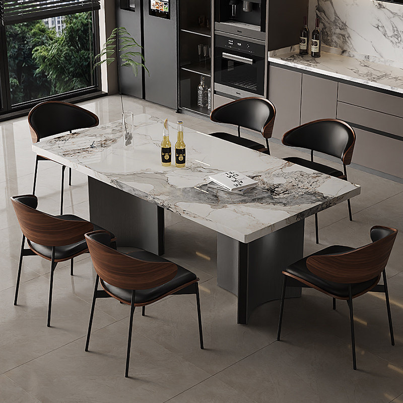 Mesa y silla de comedor de tabla de roca italiana, mesa de comedor de tabla de roca moderna y ligera, mesa de comedor de tabla de roca