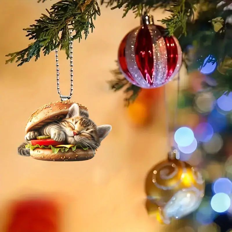 Creativo nuevo personalidad hamburguesas adorable gatito colgante acrílico plano transfronterizo colgante de decoración espejo retrovisor interior