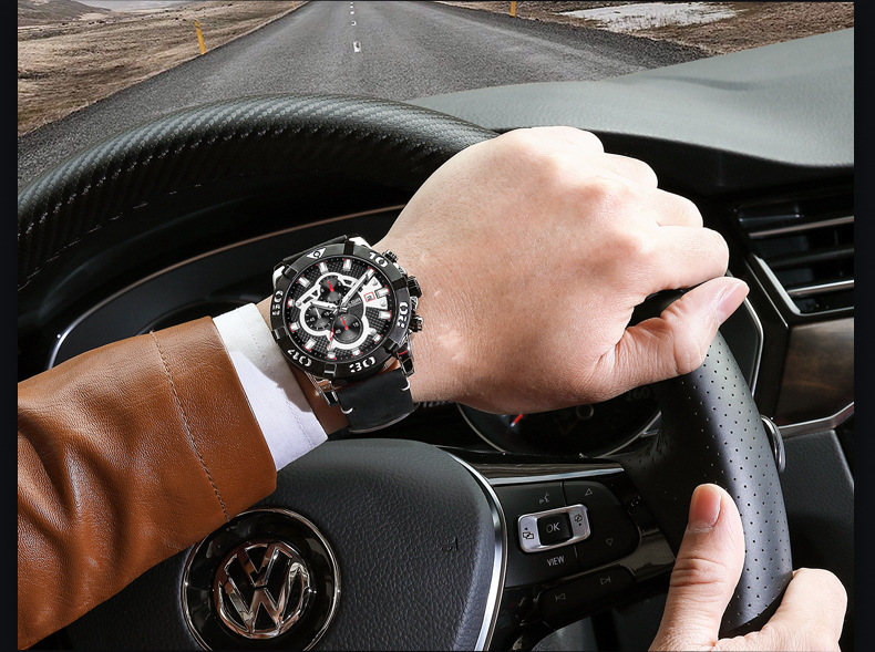 Orologio sportivo da uomo MEGIR con cronografo, impermeabile, luminoso, datario, resistenza all'acqua fino a 30 m, fibbia in acciaio inossidabile, vetro minerale_voghion.com