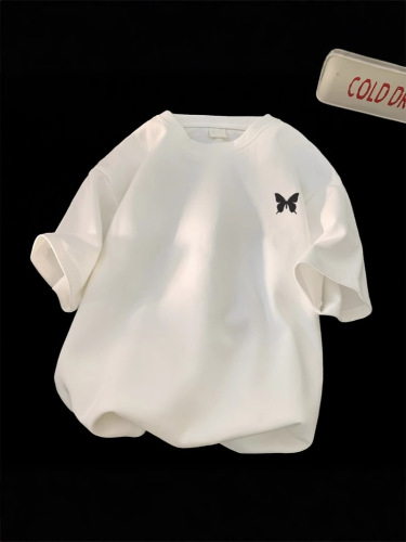 Men's Summer 210g Pure Cotton Heavyweight T-shirt Short Sleeve Men Loose Fit Casual Print Base Shirt Trend Brand Top