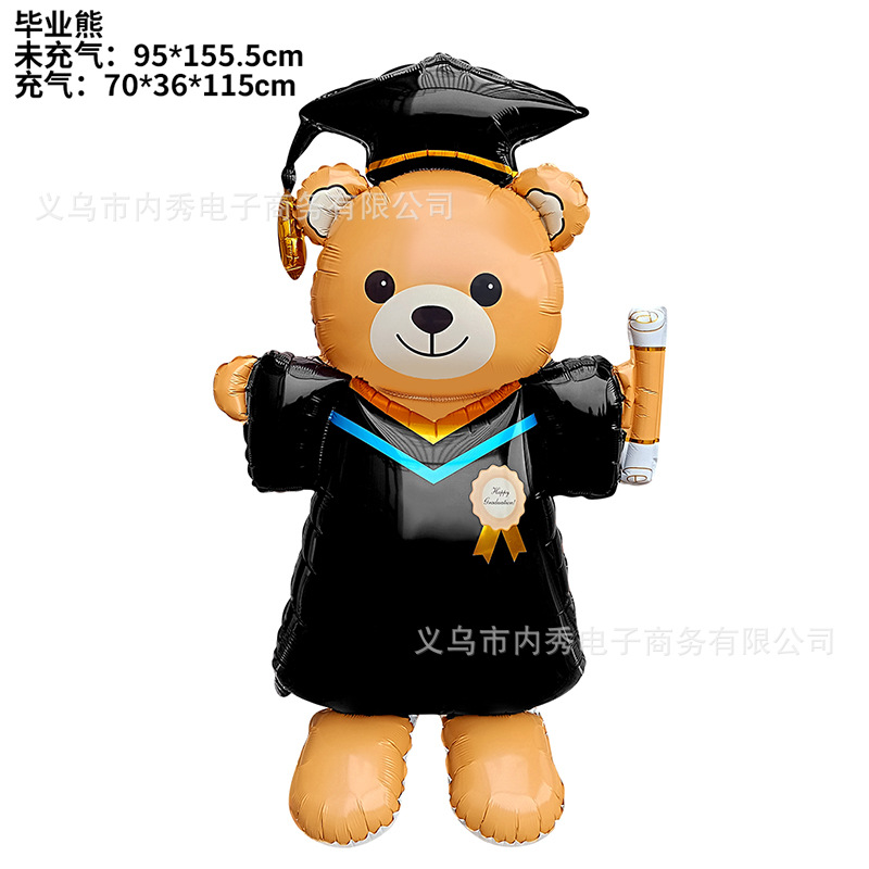 fiesta de graduación de la escuela para tomar fotos de fondo gran sombrero de graduación 4D estereoscópico de pie GRAD oso doctor base globo