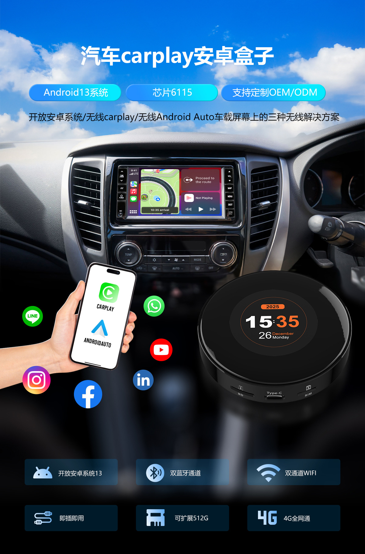Wireless Carplay Box Suitable for Bmw Bmw Upgrade Qualcomm 6115 Android 13 Car-Machine Interconnection Box