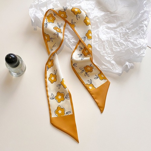 Fresh Yellow Spring New French Hairband Small Silk Scarf Slim Narrow Multifunctional Long Strip Draping Band Collar Scarf Tying Bag