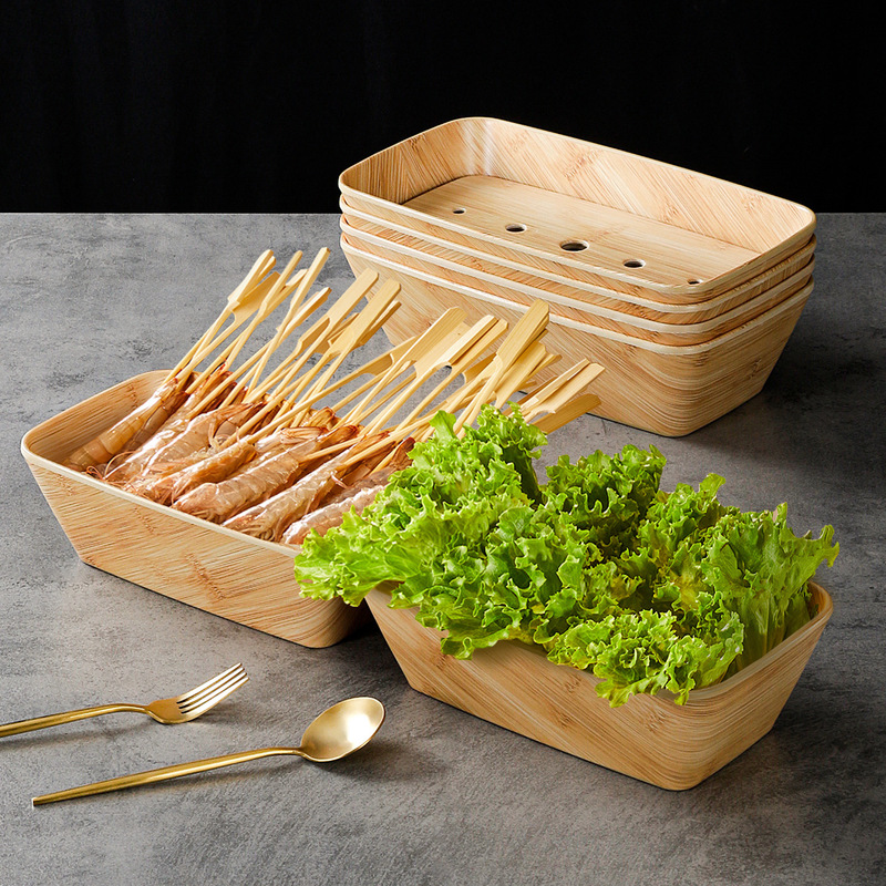 Melamine Plate Rotating Small Hot Pot Dish Bamboo Pattern Dry Ice Plate Imitation Porcelain Deep Plate Commercial Cold Skewers Tableware Set