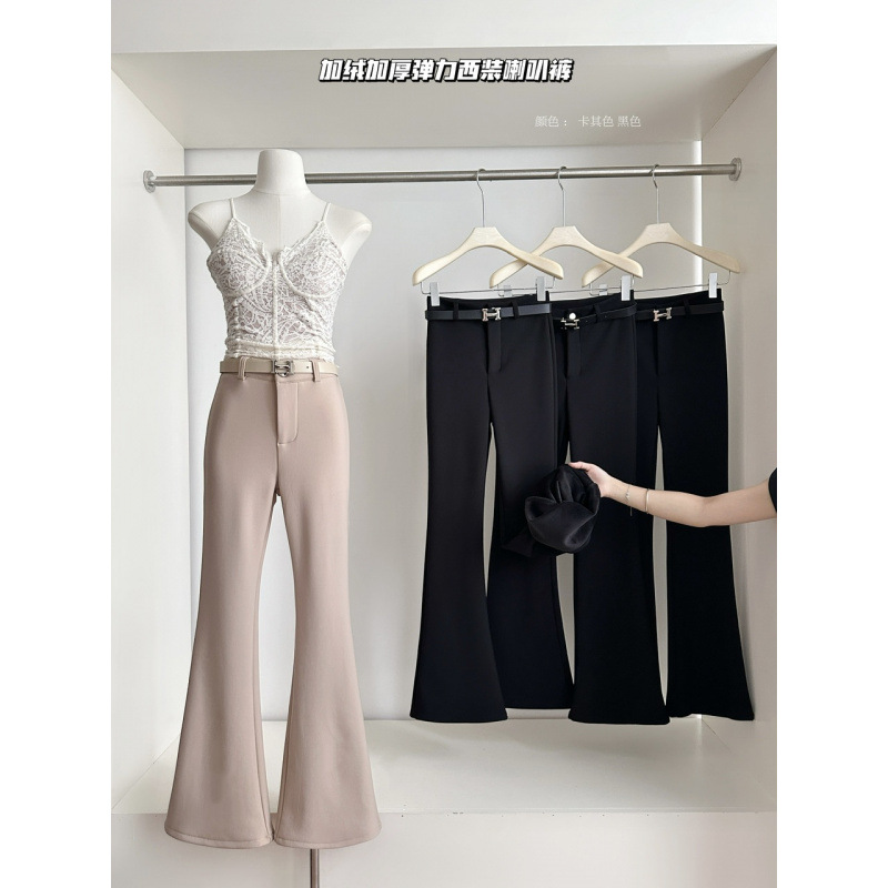 2025 New Winter Velvet Thickeneded Elastic Suit Flared Pants Slim Fit Casual Pants for Women