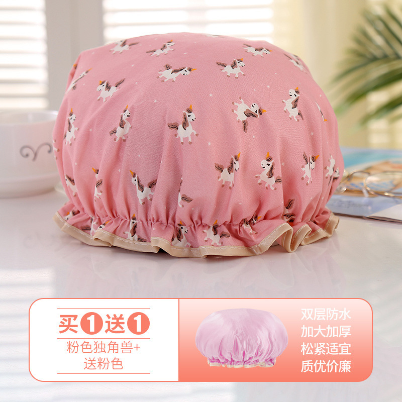 双层浴帽女防水洗澡头套家用成人沐浴帽发套厨房防油烟帽洗澡帽|undefined