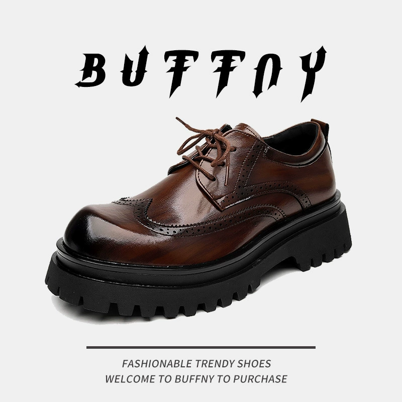 Новые туфли дерби с круглым носком на платформе британский стиль повседневная выдолбленные летние модные ретро деловые волосы стилист костюм обувь