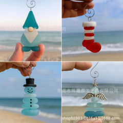 跨境新款Christmas Sea Glass Ornaments圣诞海玻璃装饰品