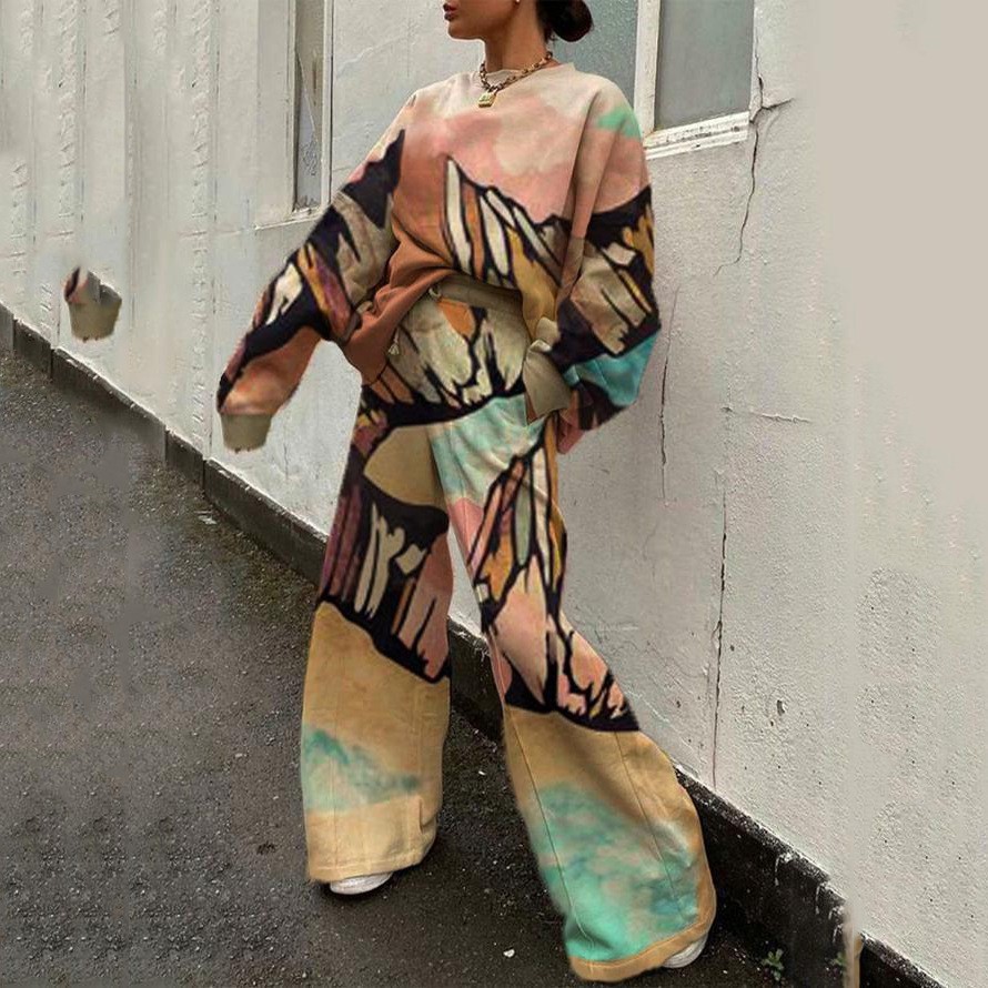 Conjunto de Sudadera Informal con Cuello Redondo y Estampado Holgado para Mujer, Estilo Europeo y Americano, Novedad de Comercio Exterior Transfronterizo para Otoño 2025