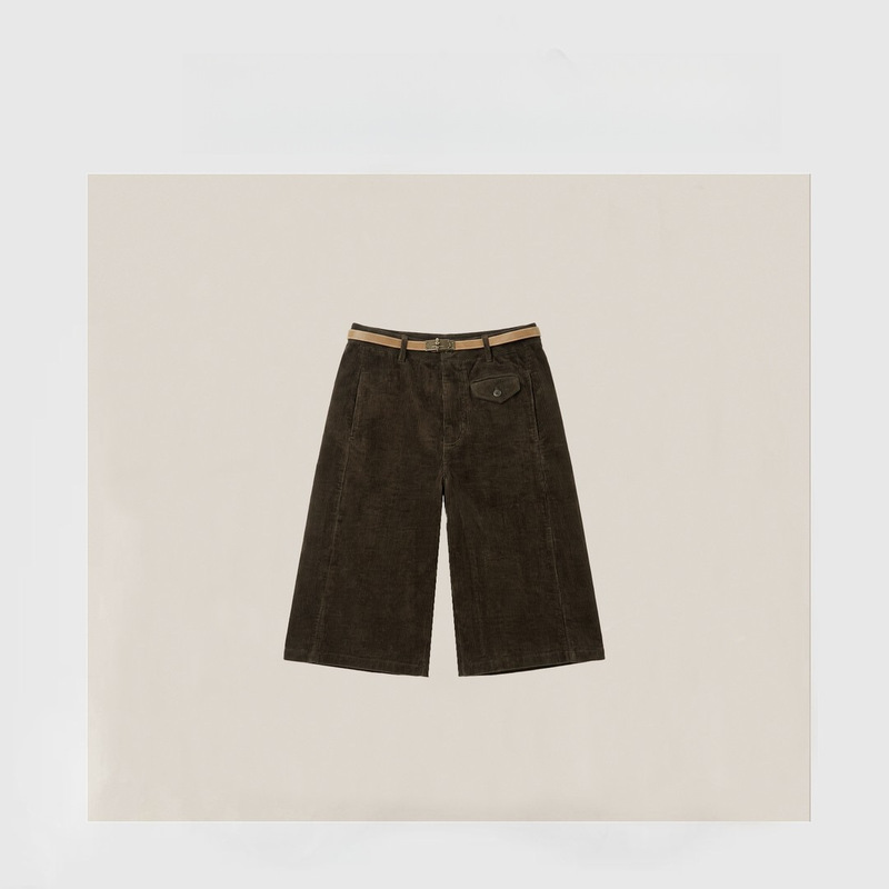 Autumn new style versatile slimming casual pants for women, high-waisted wide-leg corduroy shorts for petite figures