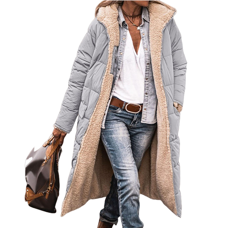 外贸2024亚马逊欧美纯色连帽棉服长袖双面穿修身八色五码加厚外套