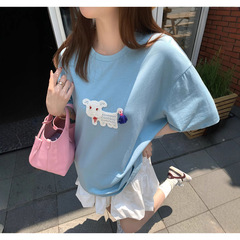 スポット/章リヨセルT! かぎ針編みの子犬の柔らかく伸縮性のあるリラックスした白いTシャツ