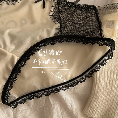 French sexy lace briefs for women, cotton crotch, breathable and comfortable, low-waisted satin mesh semi-transparent briefs for women