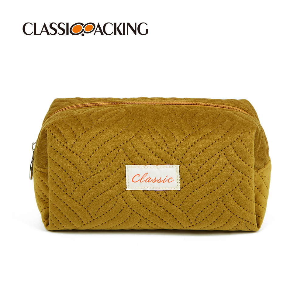 Bolsa de almacenamiento de cosméticos portátil coreano con logotipo impreso Bolsa de lavado de material de franela al por mayor de fábrica