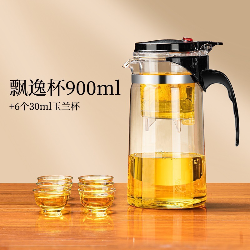 tetera de vidrio tetera de té de un botón taza de té de presión resistente a altas temperaturas tetera de té elegante tetera de agua casa separación de té plástico
