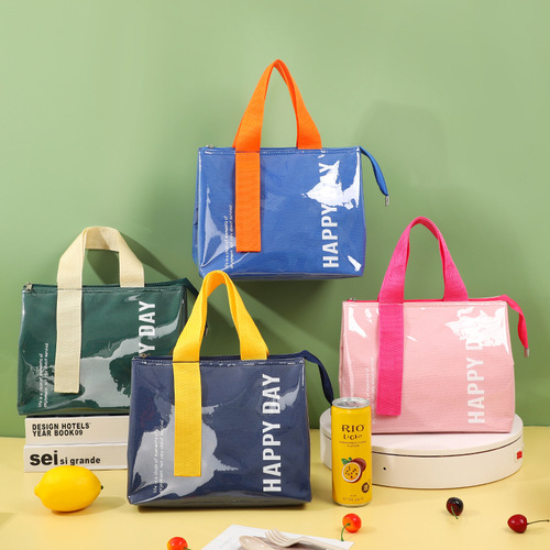 PU waterproof thickened lunch box bag solid color simple insulated lunch bag for office workers with meals, student lunch bag portable lunch bag