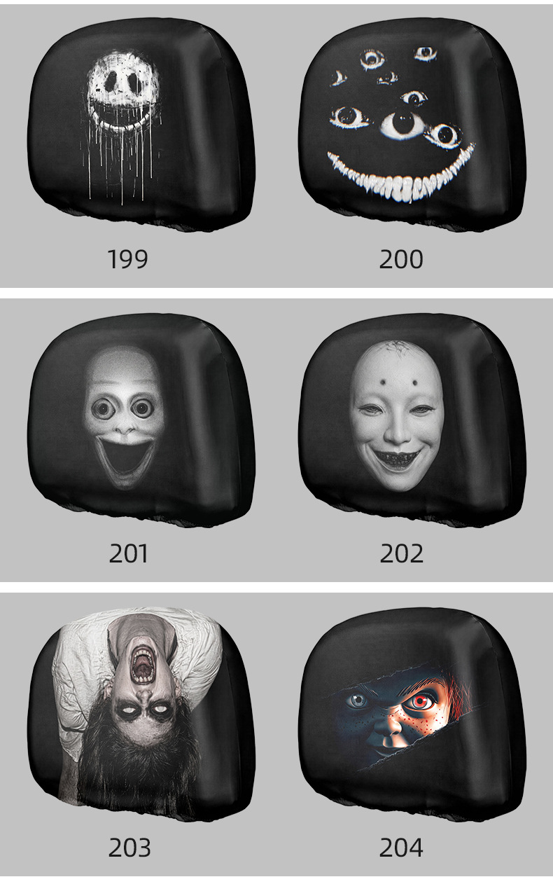 MAKINO FOX Car Headrest Cover High Elasticity Milk Silk Skull Horror Print Halloween Car Headrest Cover