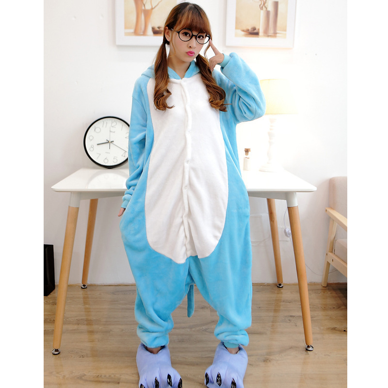 秋冬アニメ白兎藍兎粉兎動物ワンピースパジャマ男女成人児童フランネル家庭服|undefined