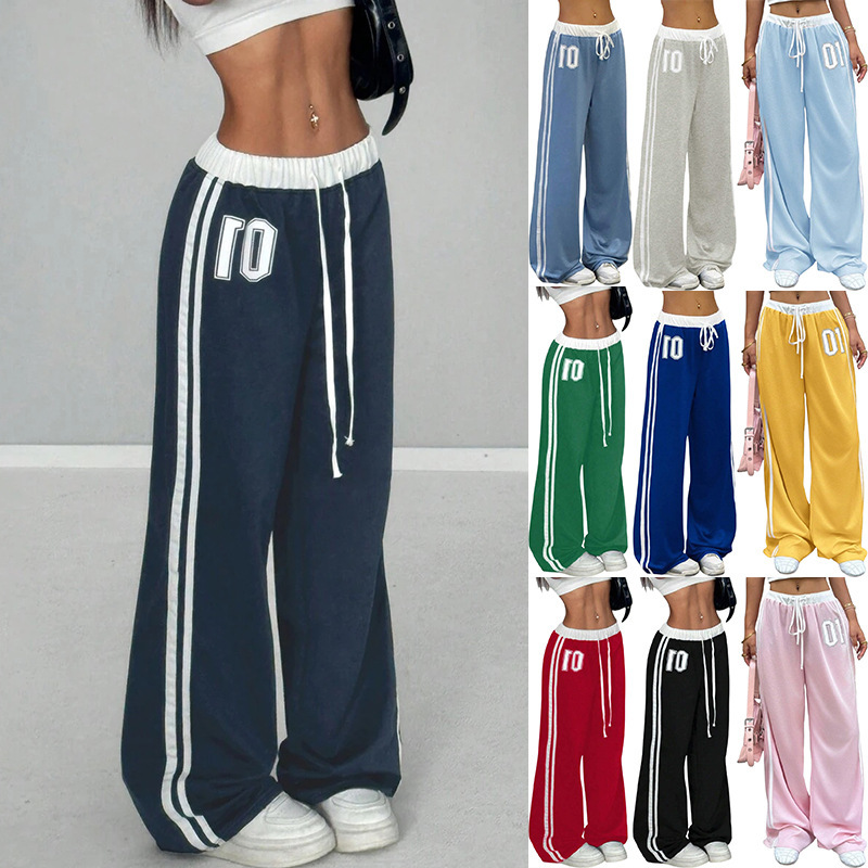 Cross-Border European and American Foreign Trade Casual Sports Women's Drawstring Wide-Leg Pants Loose Straight Jogging Fitness Yoga Pants for Women