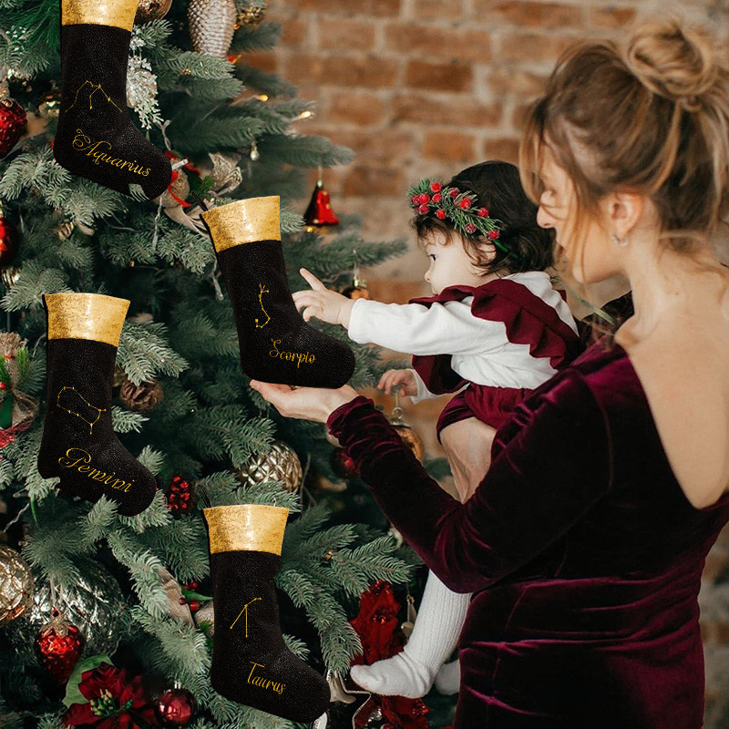Nuevas decoraciones navideñas negras doce constelaciones navideñas calcetines navideñas decoraciones navideñas al por mayor