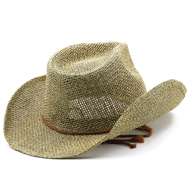 Unisex Cowboy Style Solid Color Curved Eaves Straw Hat display picture 4