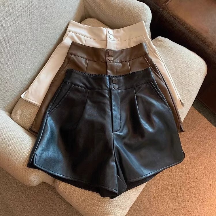 2025 Autumn and Winter Plus Size Fat mm High Waist Outer Wear Black Wide Leg Pants Small Pu Leather Shorts Slim Casual Boot Pants