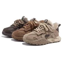 兔毛德训鞋女鞋真皮阿甘鞋防滑保暖运动鞋经典复古系带百搭休闲鞋