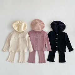 ins 2023 spring clothing for infants and young children rough striped men's and women's baby pocket tops + large pp trousers 2-piece suit